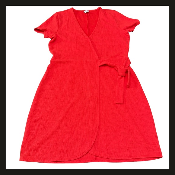 J.Crew Red Faux Wrap Slip On Dress Women’s Medium SP20 AK924 Midi Viscose EUC - Picture 2 of 12
